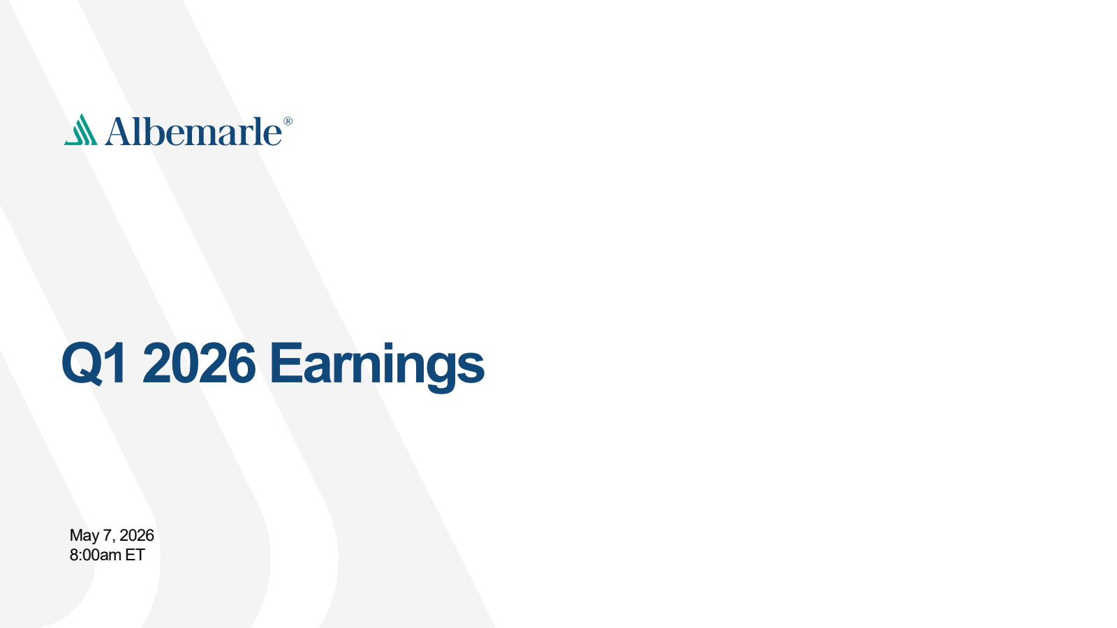 Albemarle's Q1 2026 Slide Deck