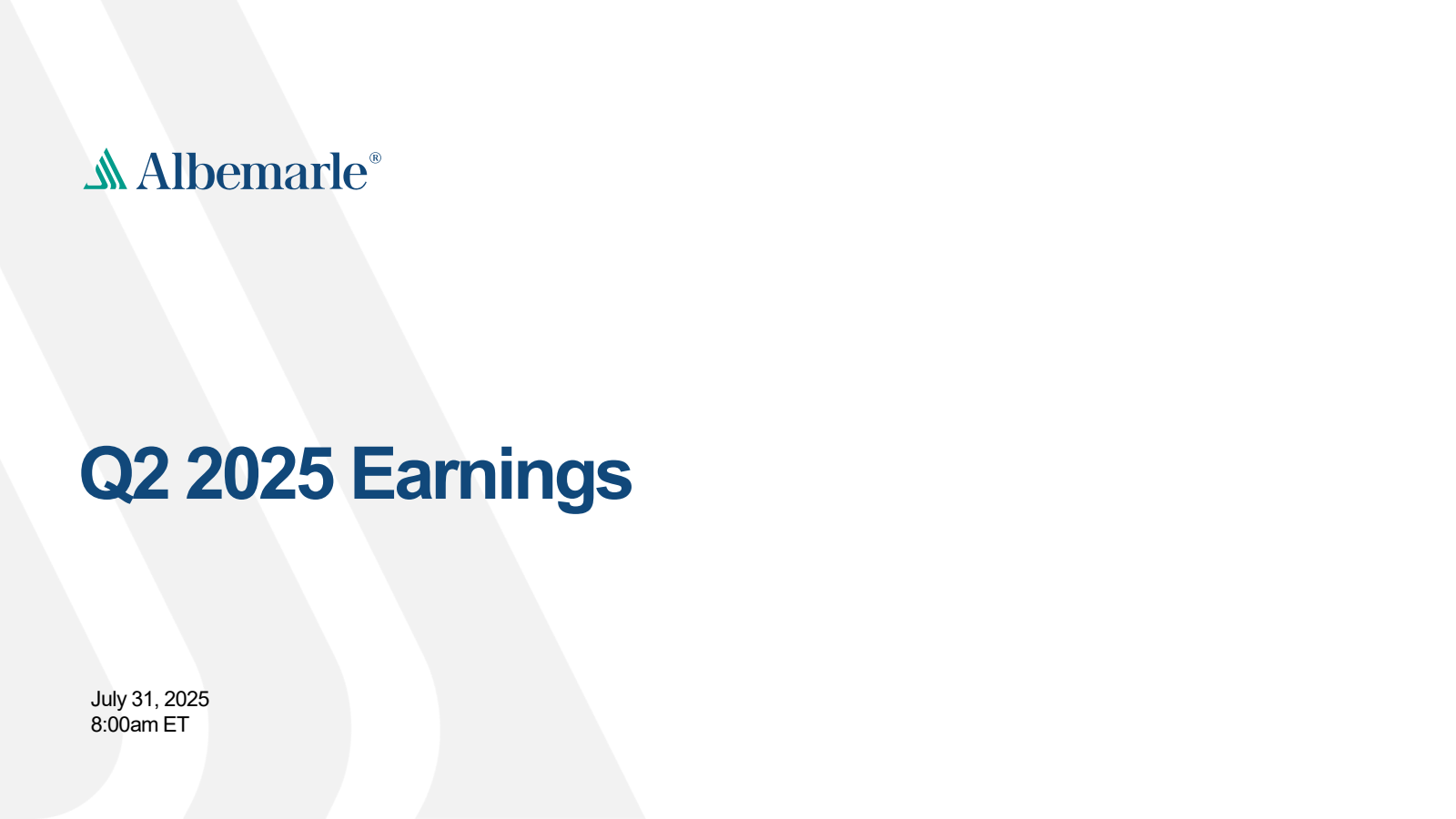 Albemarle's Q2 2025 Slide Deck