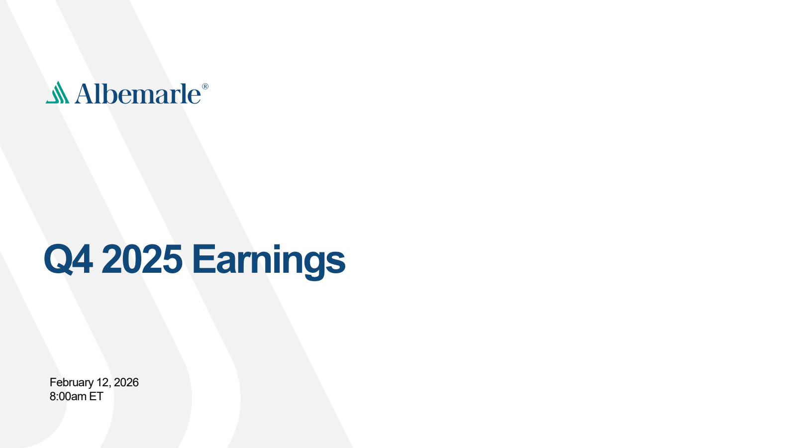 Albemarle's Q4 2025 Slide Deck