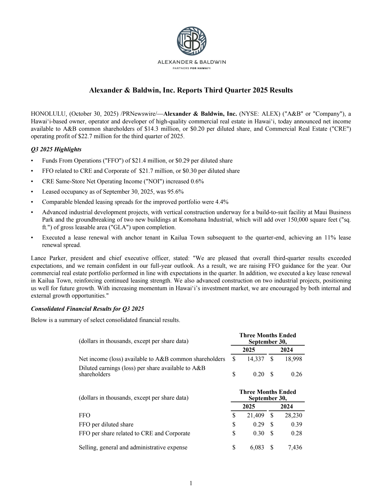 Alexander & Baldwin (ALEX) Earnings Date and Reports 2026