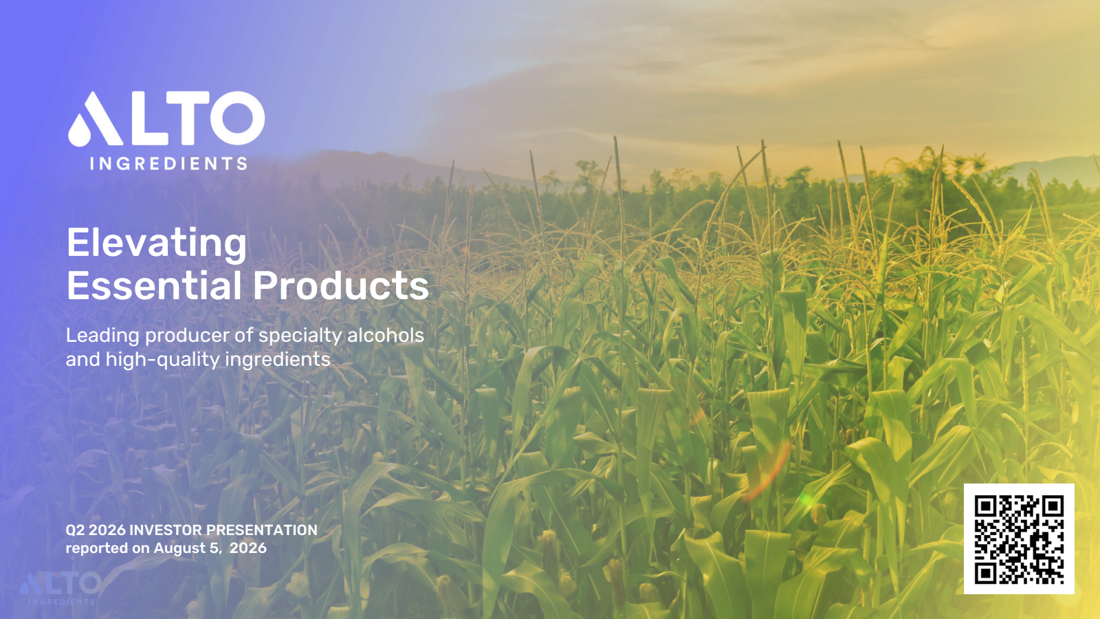 Alto Ingredients' Q2 2026 Slide Deck