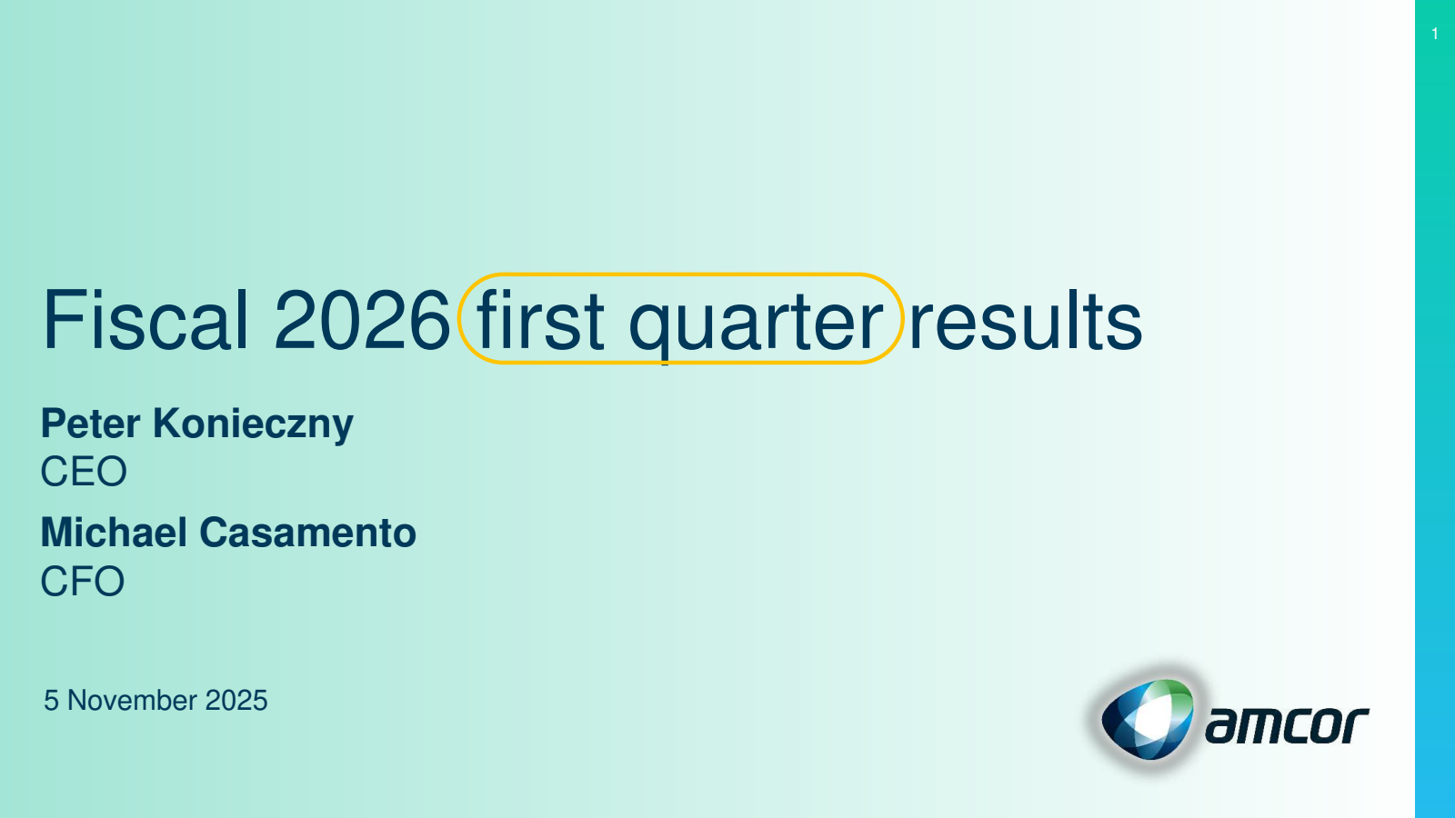 Amcor's Q1 2026 Slide Deck