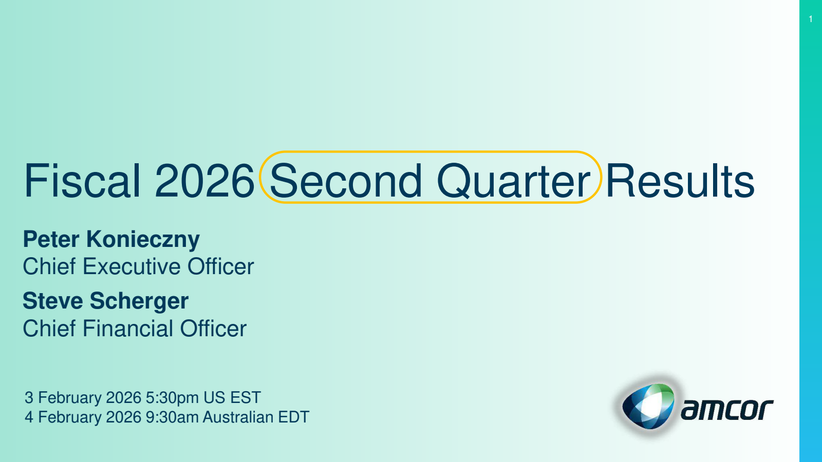 Amcor's Q2 2026 Slide Deck