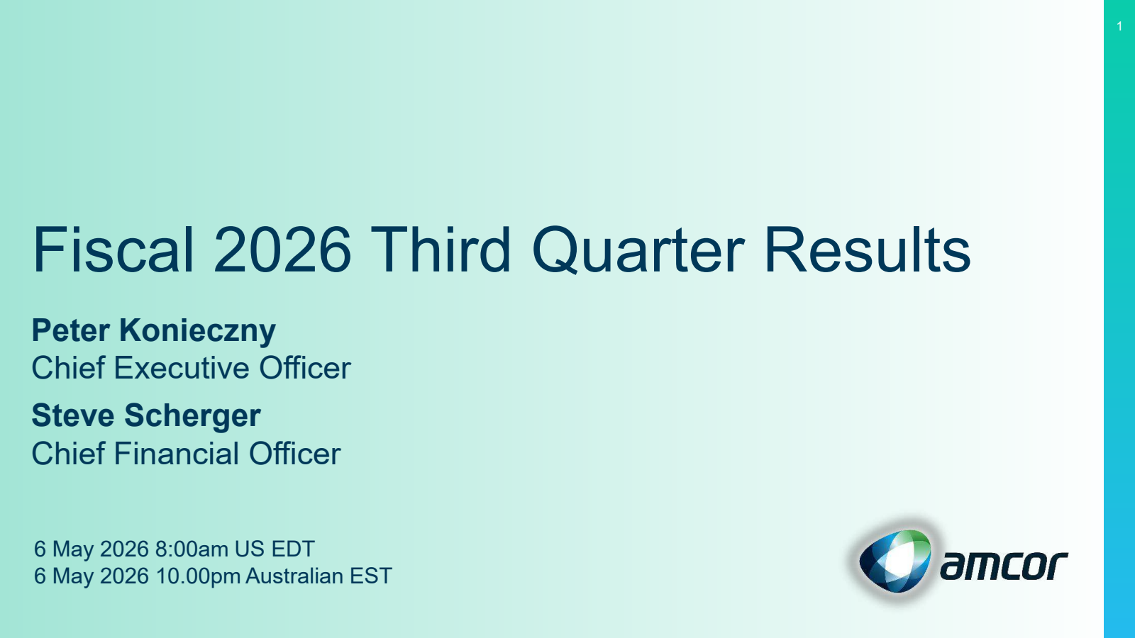 Amcor's Q3 2026 Slide Deck