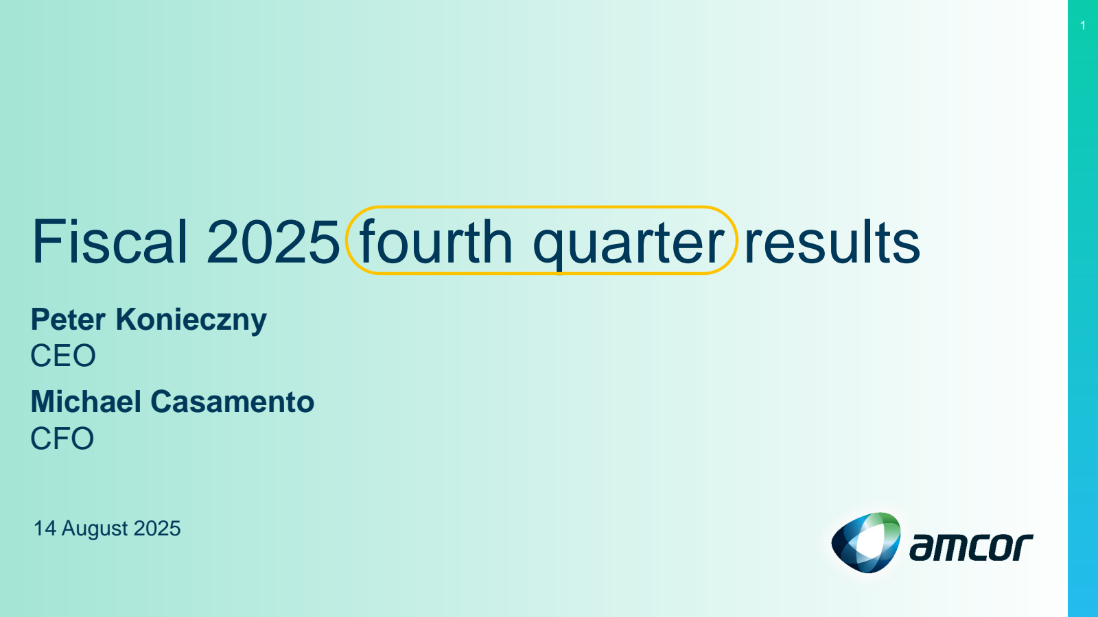 Amcor's Q4 2025 Slide Deck