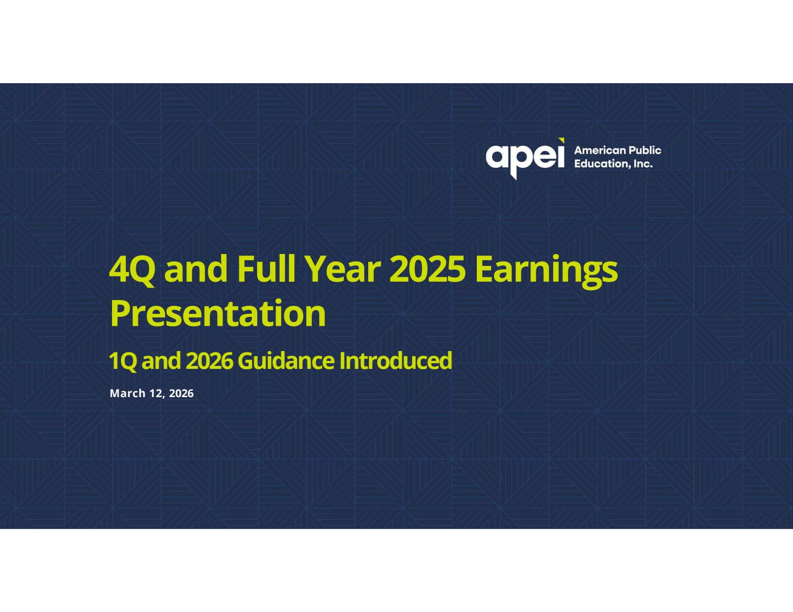 American Public Education's Q4 2025 Slide Deck