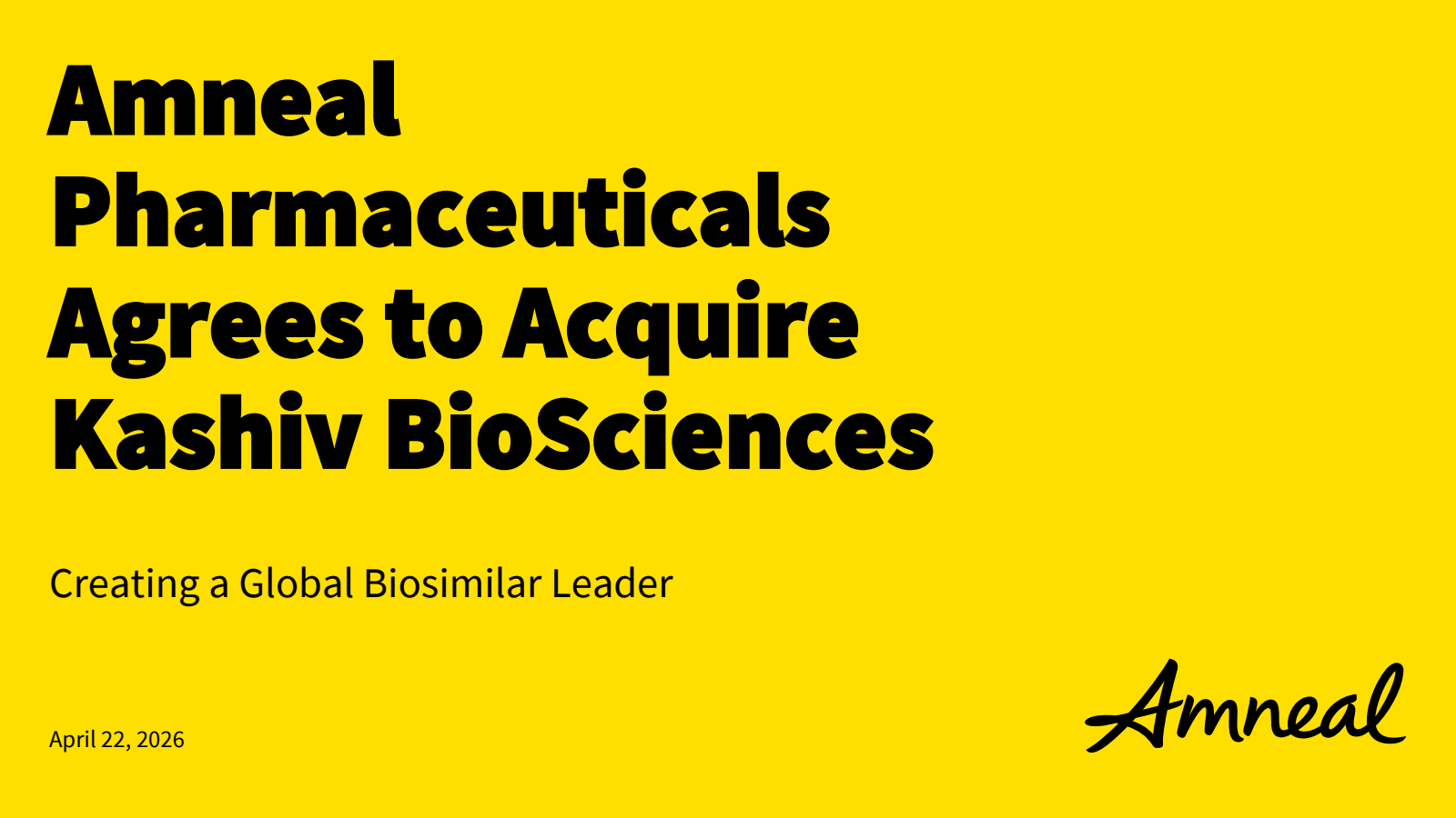 Amneal Pharmaceuticals' Q1 2026 & M&A announcement Slide Deck