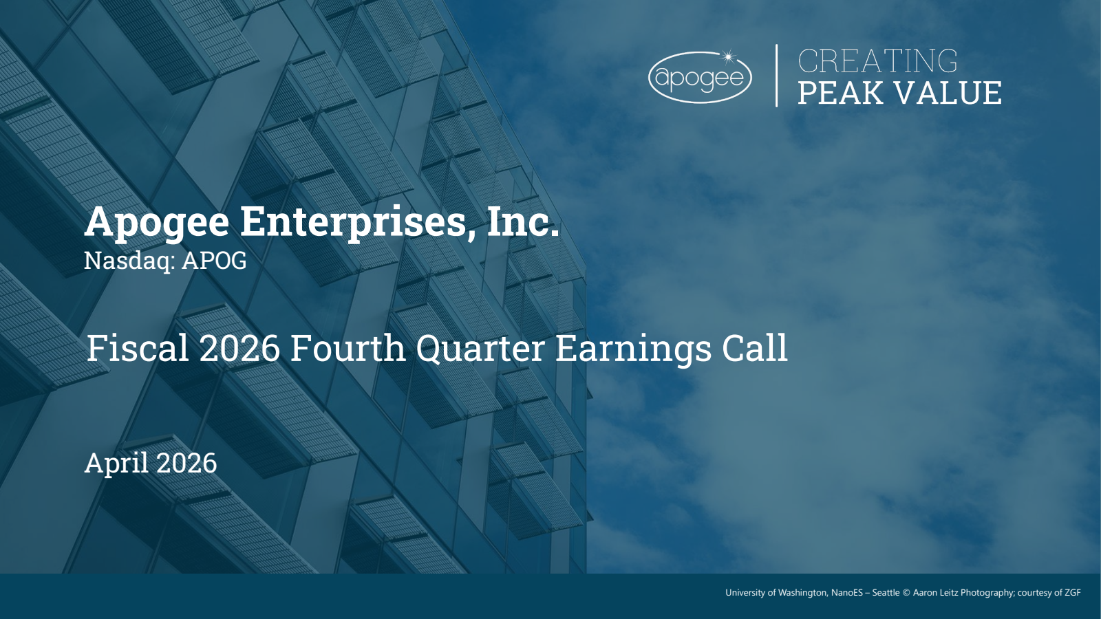 Apogee Enterprises' Q4 2026 Slide Deck