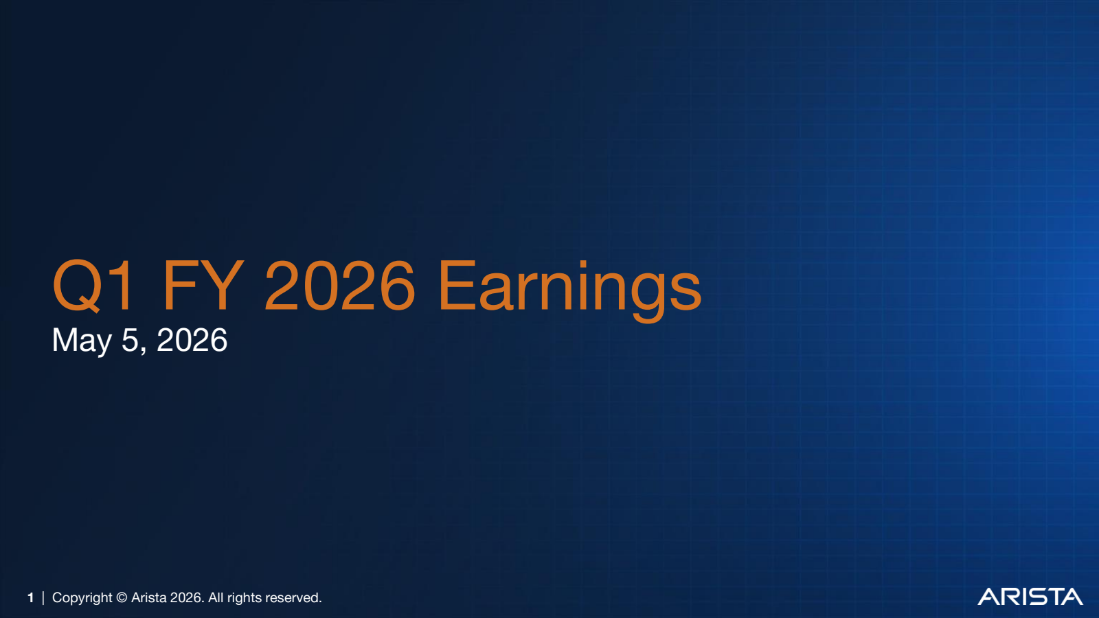 Arista Networks' Q1 2026 Slide Deck