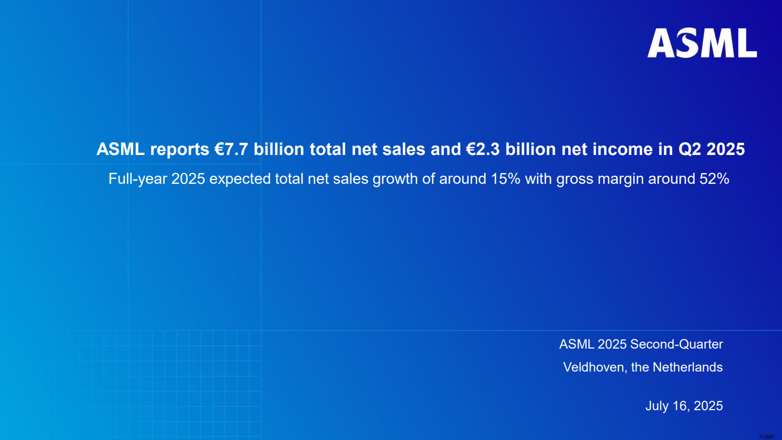 ASML's Q2 2025 Pre Recorded Slide Deck