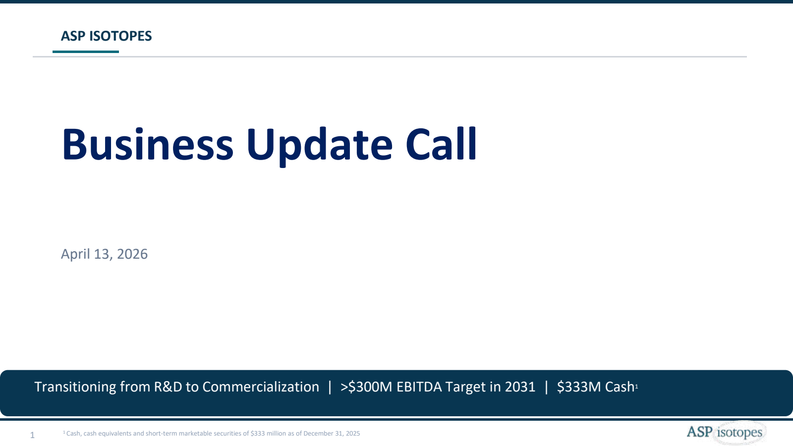 ASP Isotopes' Q4 2025 Slide Deck