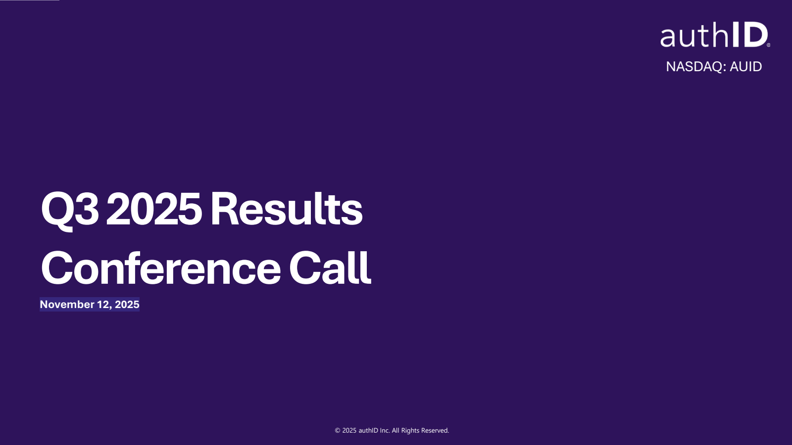 authID's Q3 2025 Slide Deck