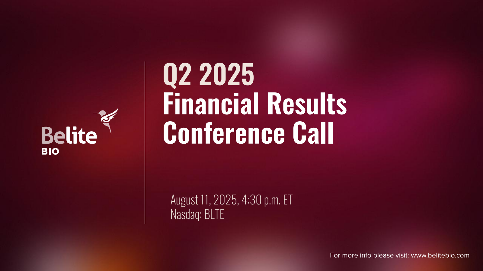Belite Bio's Q2 2025 Slide Deck