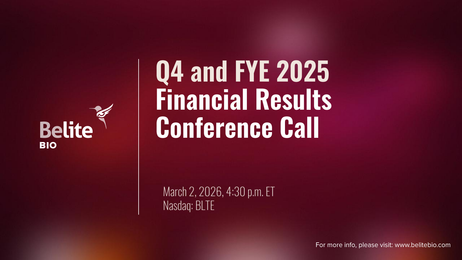 Belite Bio's Q4 2025 Slide Deck