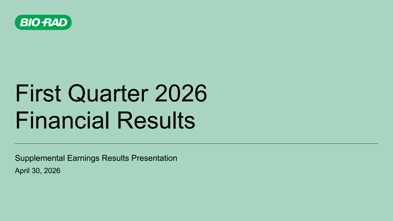 Bio-Rad Laboratories' Q1 2026 Slide Deck