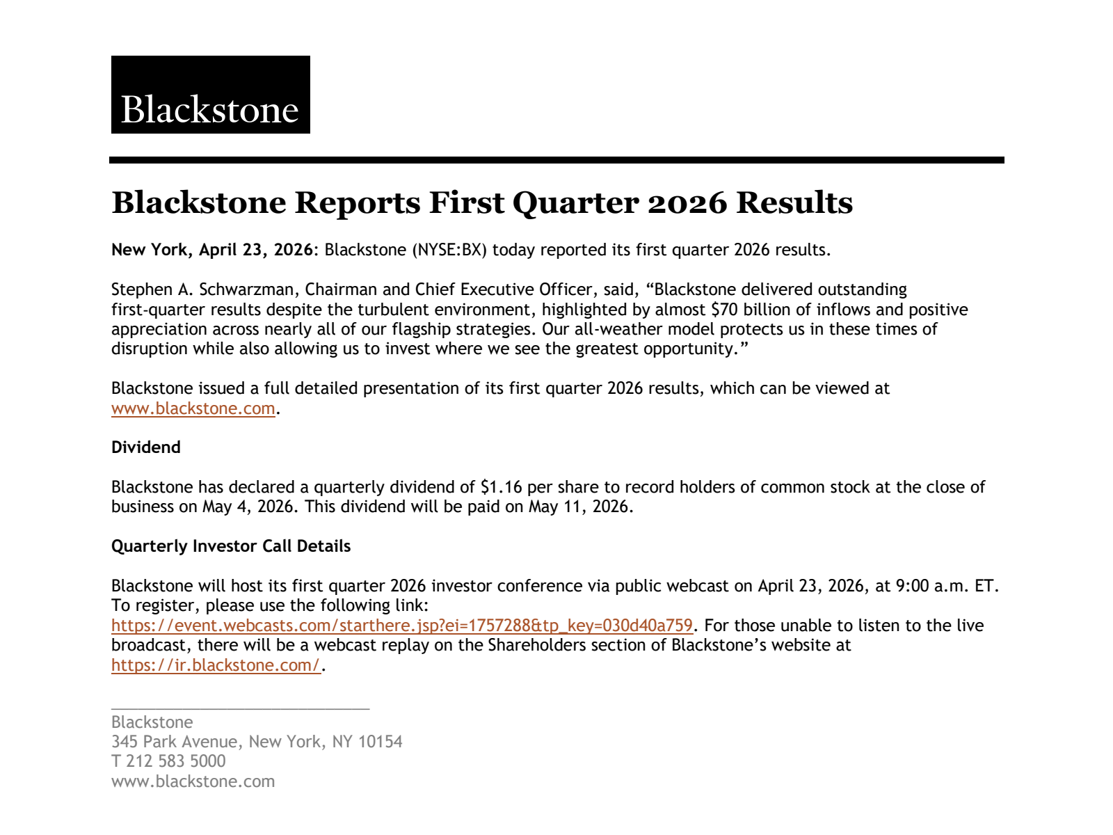 Blackstone's Q1 2026 Slide Deck