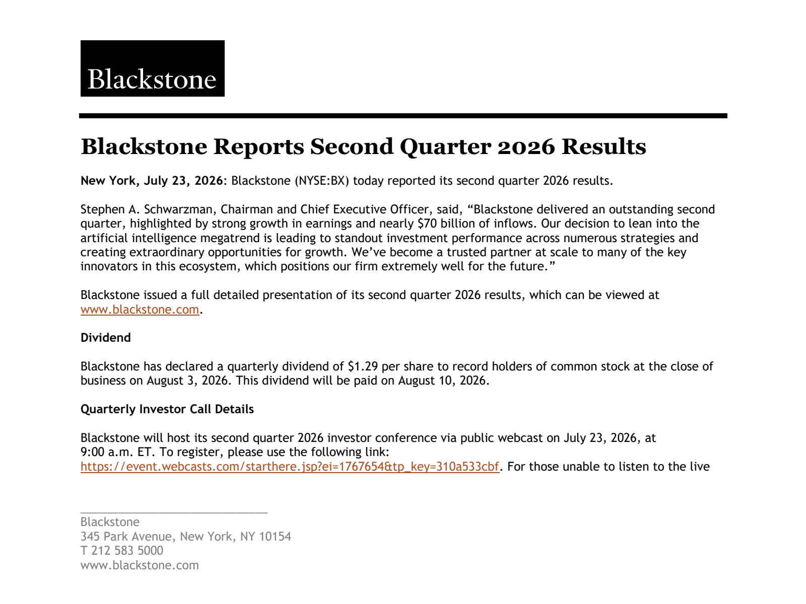 Blackstone's Q2 2026 Slide Deck