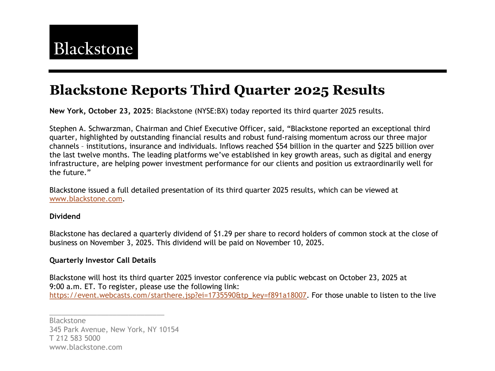 Blackstone's Q3 2025 Slide Deck