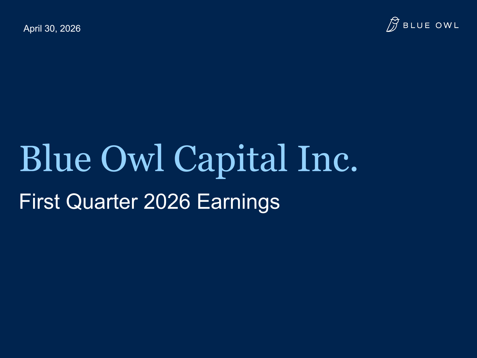 Blue Owl Capital's Q1 2026 Slide Deck