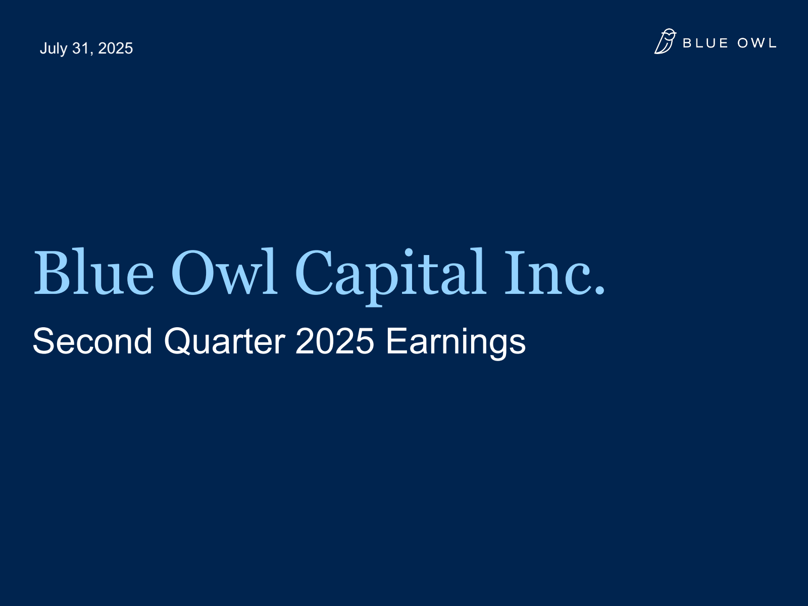 Blue Owl Capital's Q2 2025 Slide Deck