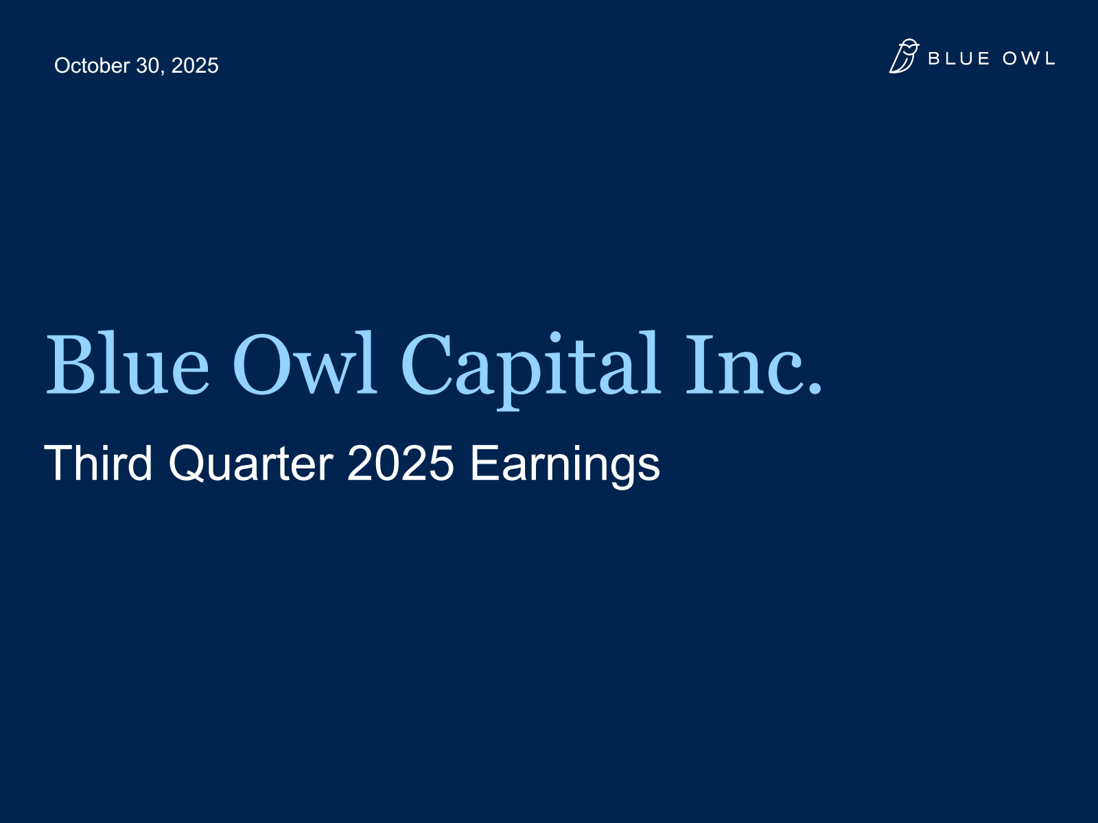 Blue Owl Capital's Q3 2025 Slide Deck