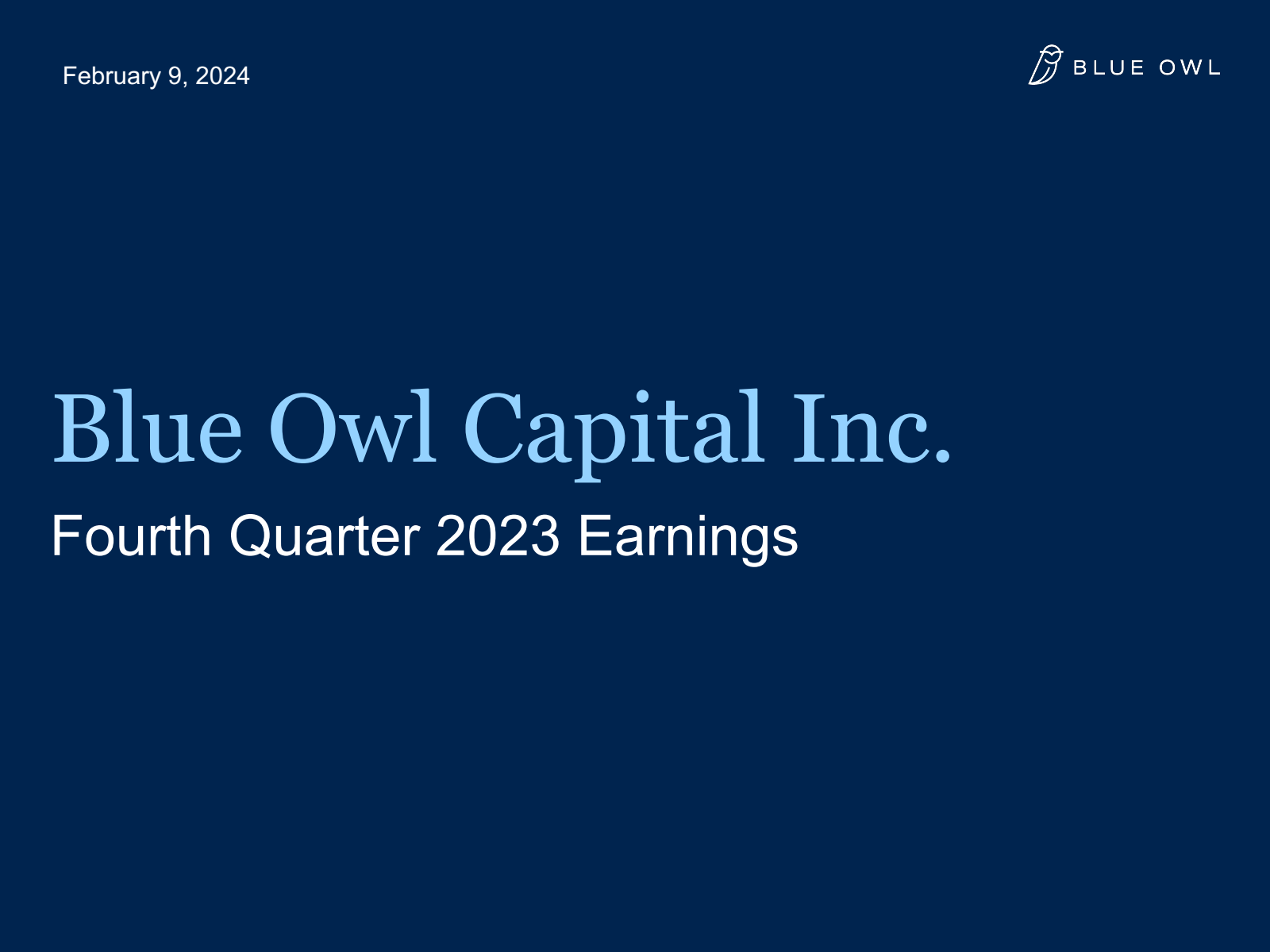 Blue Owl Capital's Q4 2023 Slide Deck