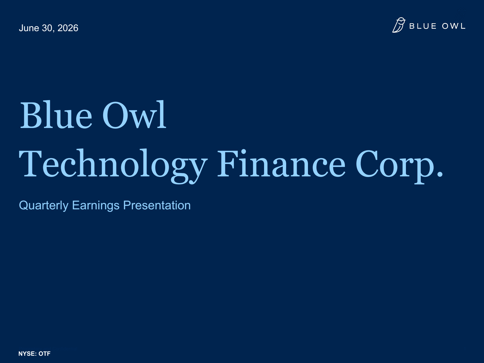 Blue Owl Technology Finance's Q2 2026 Slide Deck