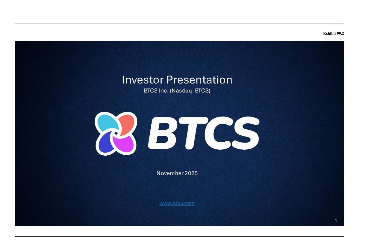 BTCS's Q3 2025 Slide Deck