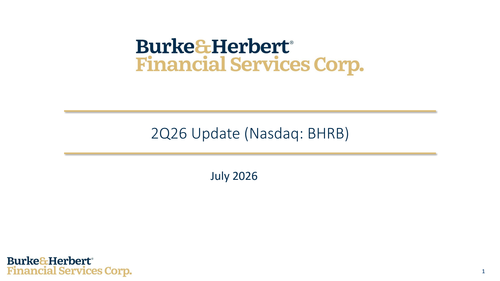 Burke & Herbert Financial Services' Q2 2026 Slide Deck
