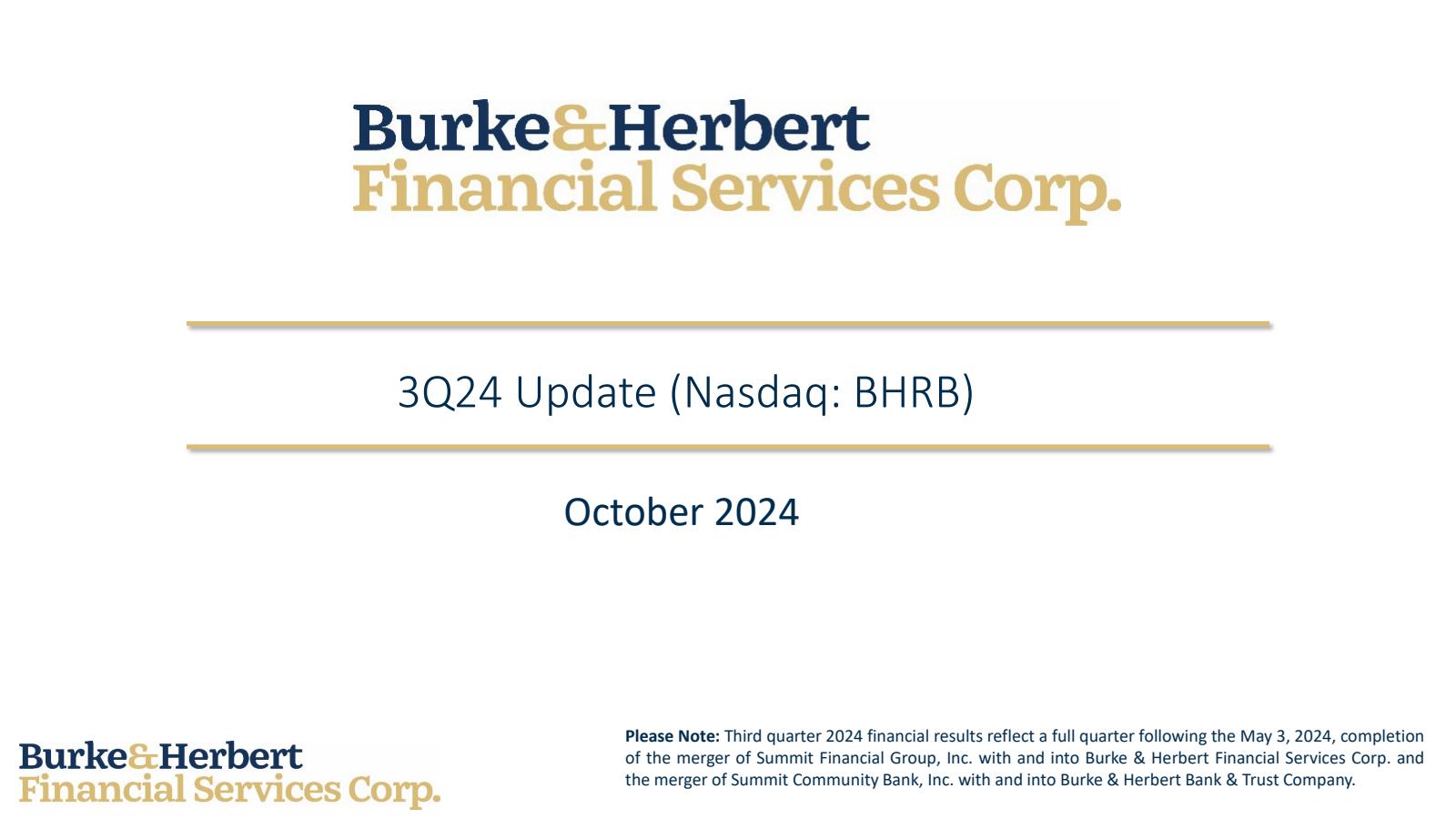 Burke & Herbert Financial Services' Q3 2024 Slide Deck