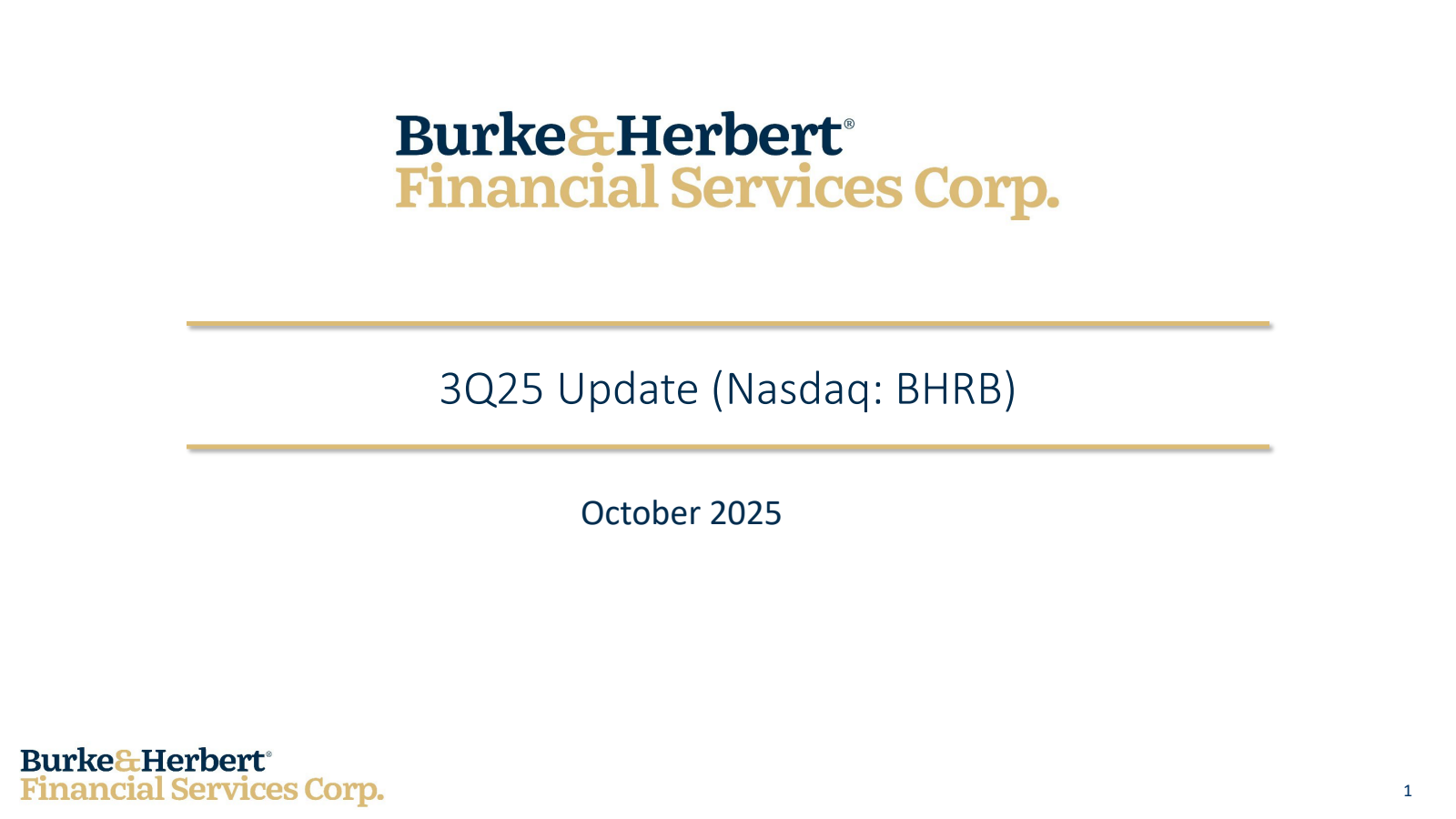 Burke & Herbert Financial Services' Q3 2025 Slide Deck