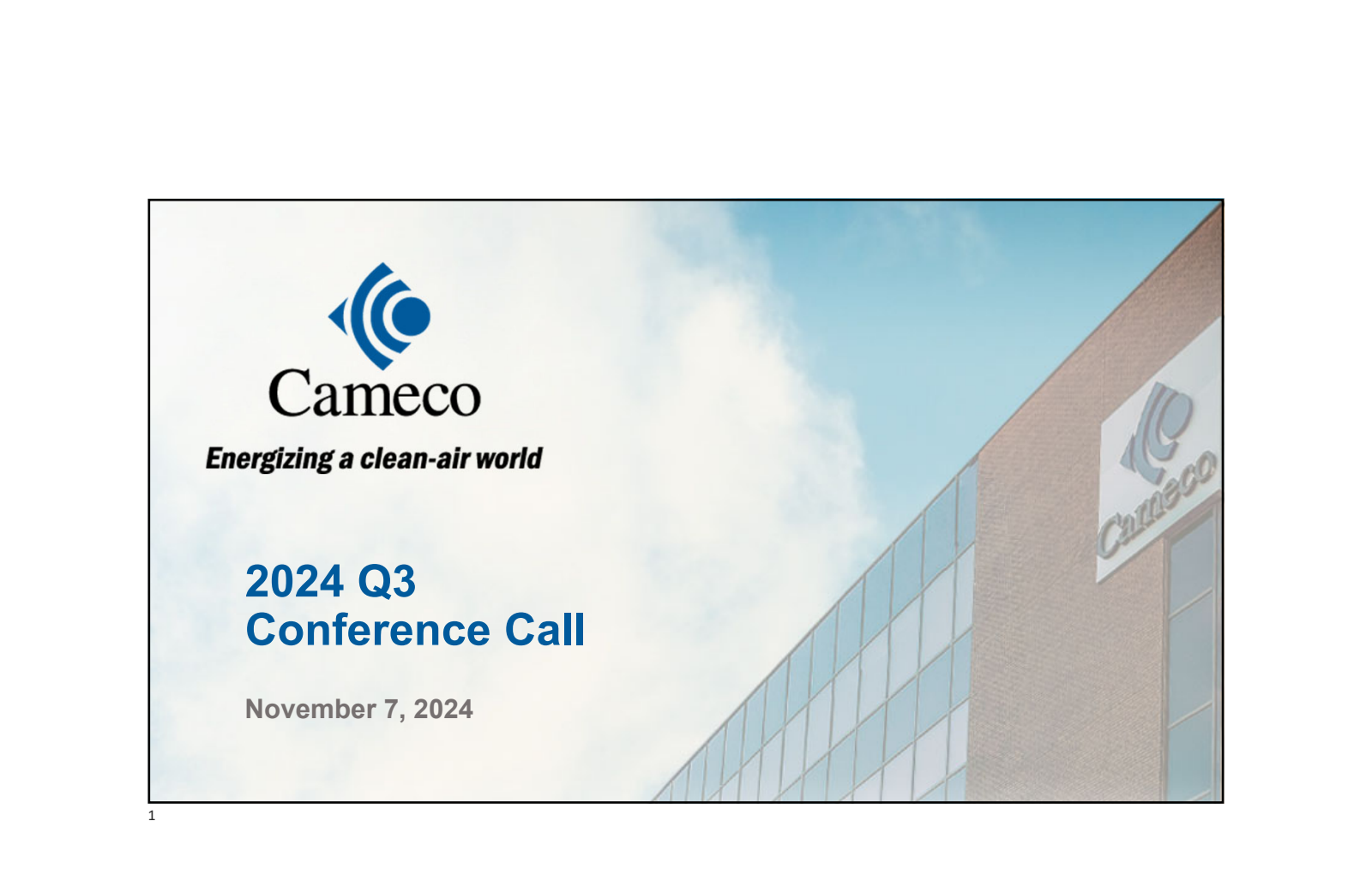 Cameco's Q3 2024 Slide Deck