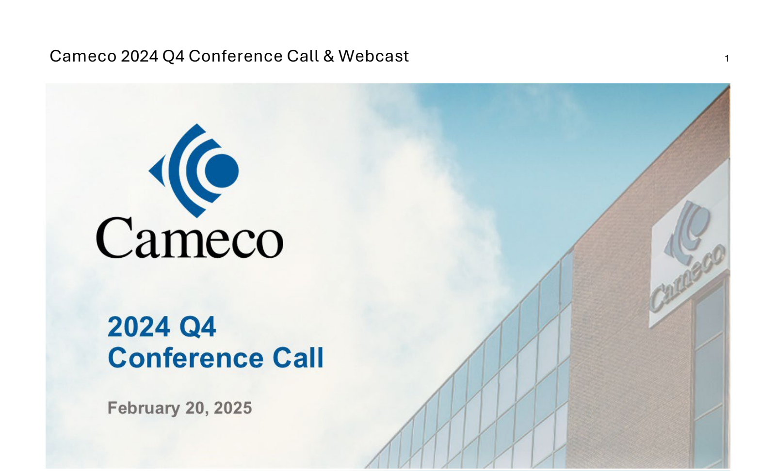 Cameco's Q4 2024 Slide Deck