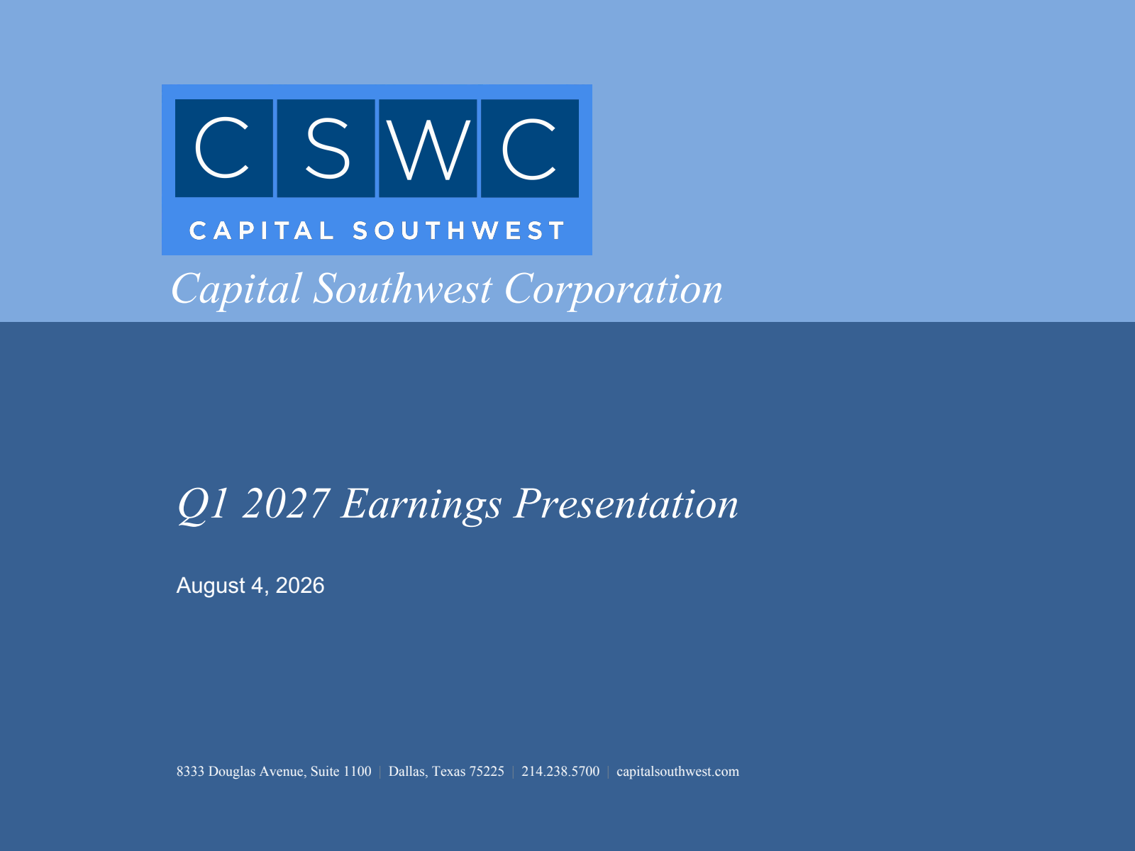Capital Southwest's Q1 2027 Slide Deck