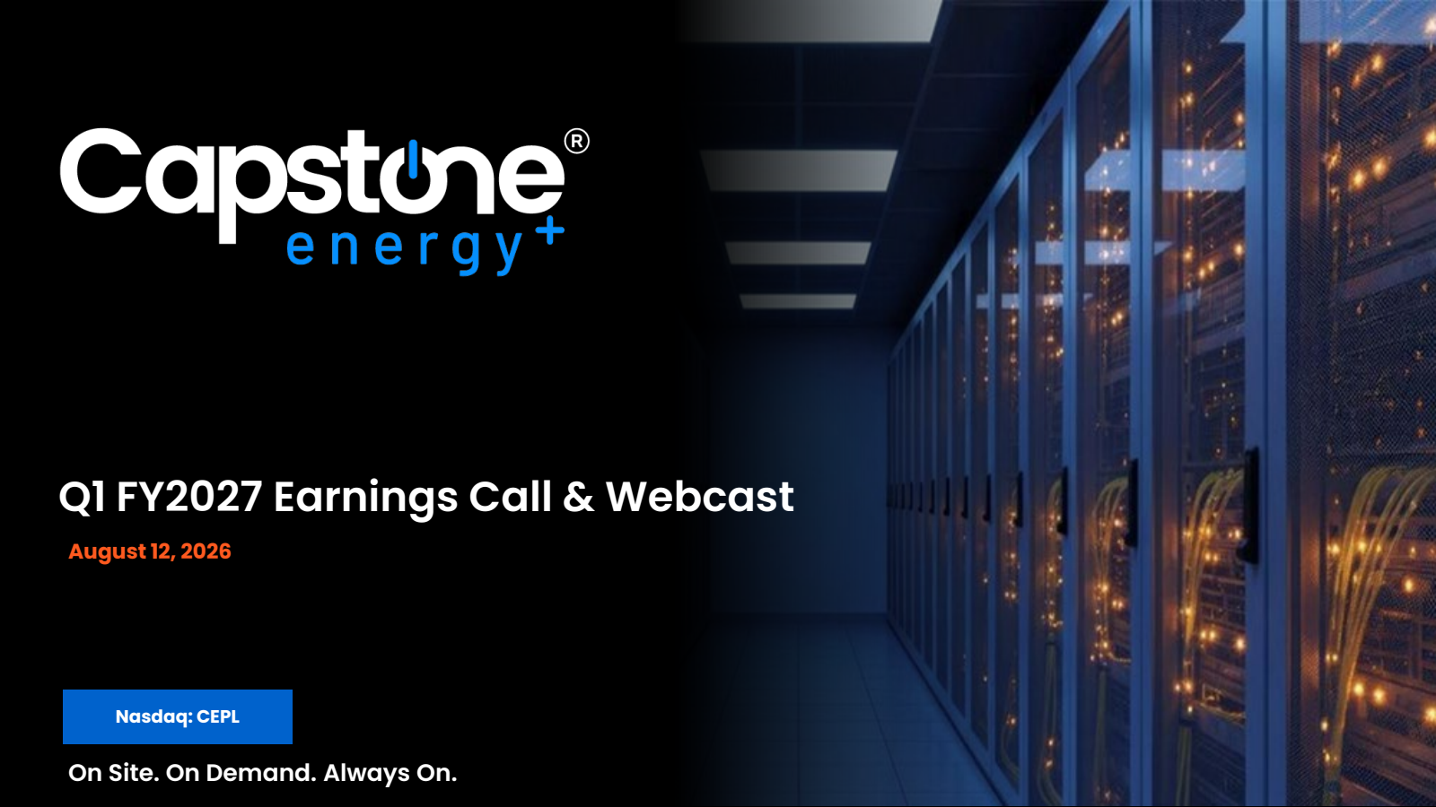 Capstone Energy+'s Q1 2027 Slide Deck