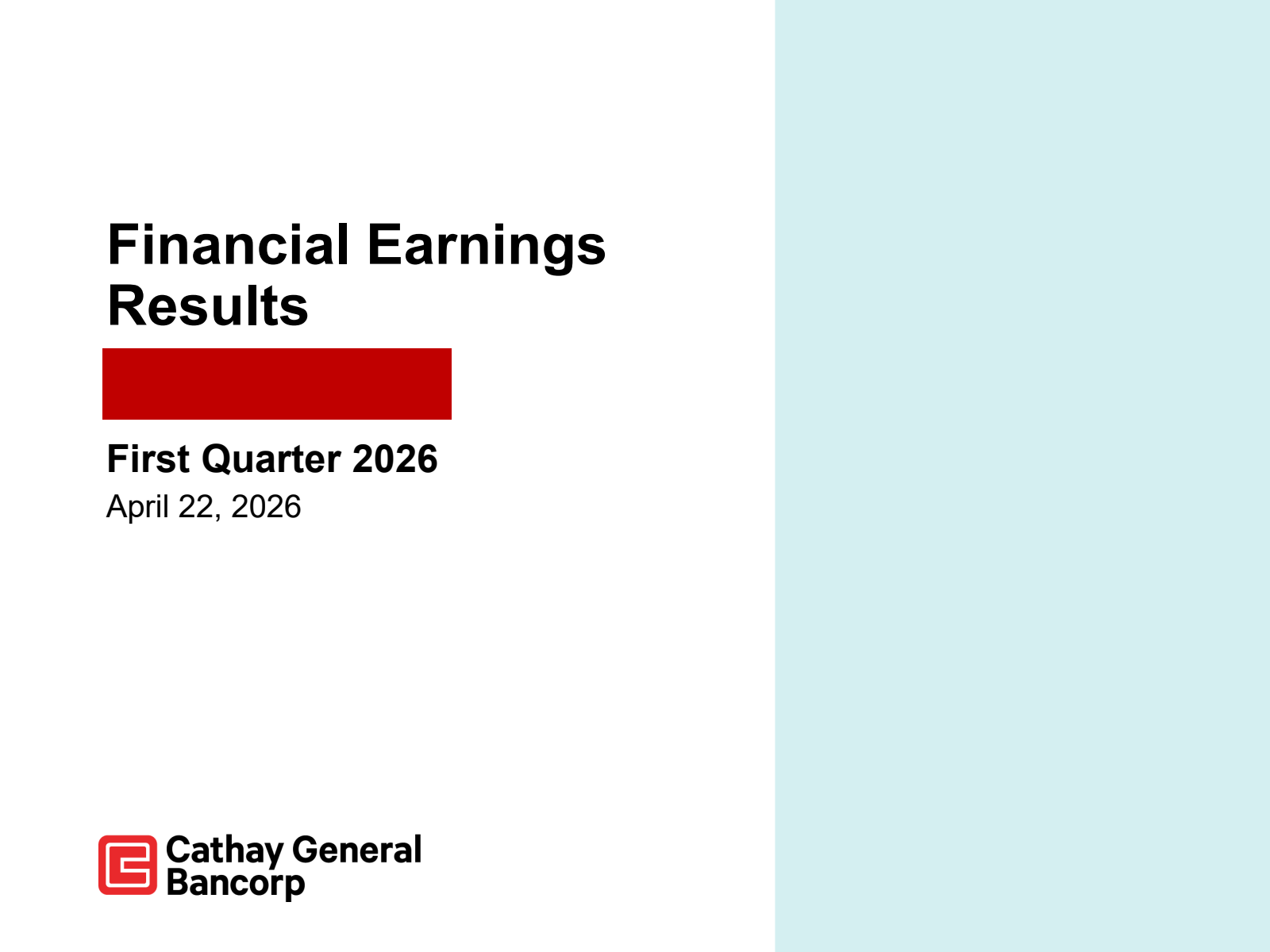 Cathay General Bancorp's Q1 2026 Slide Deck