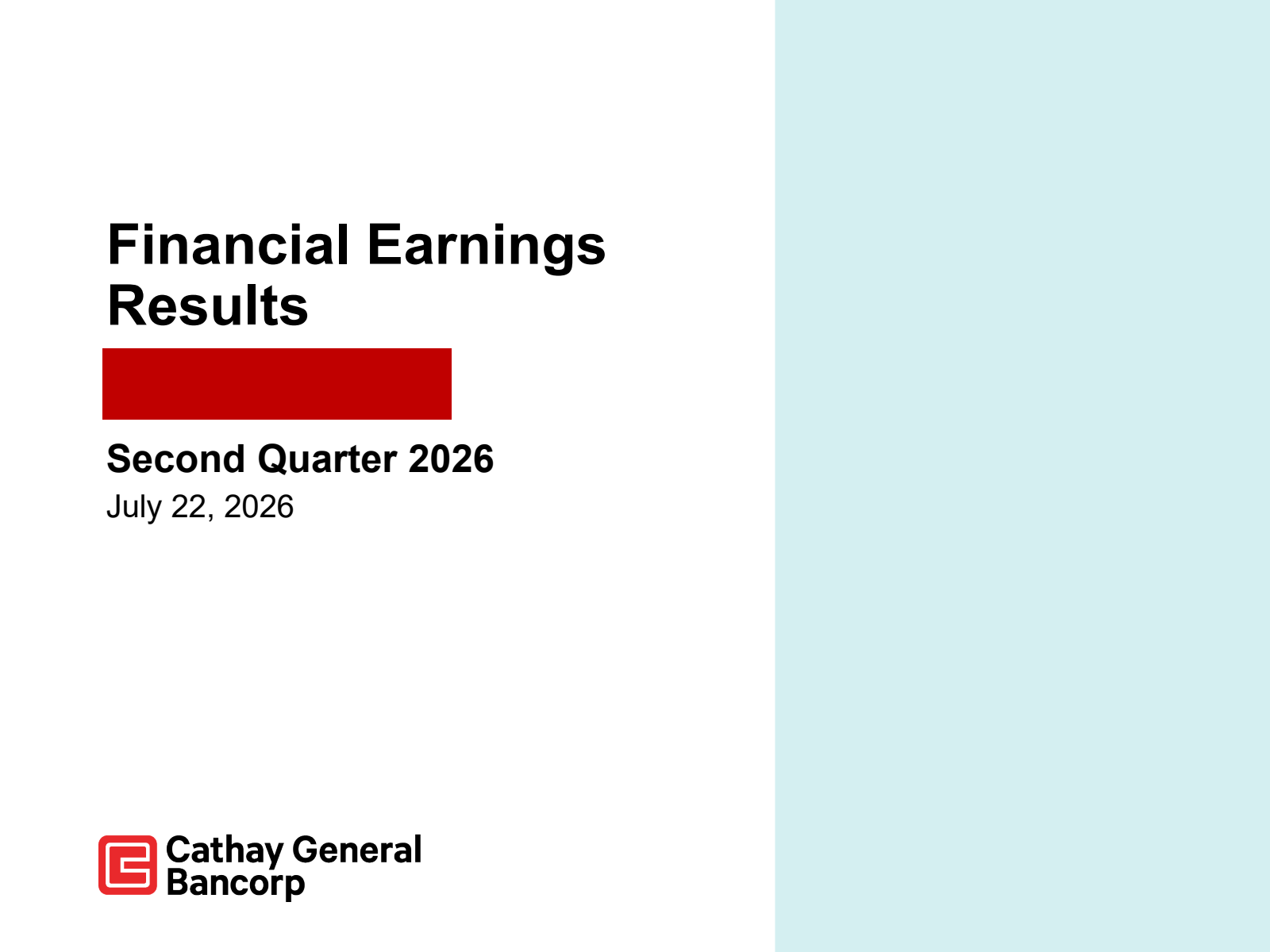 Cathay General Bancorp's Q2 2026 Slide Deck