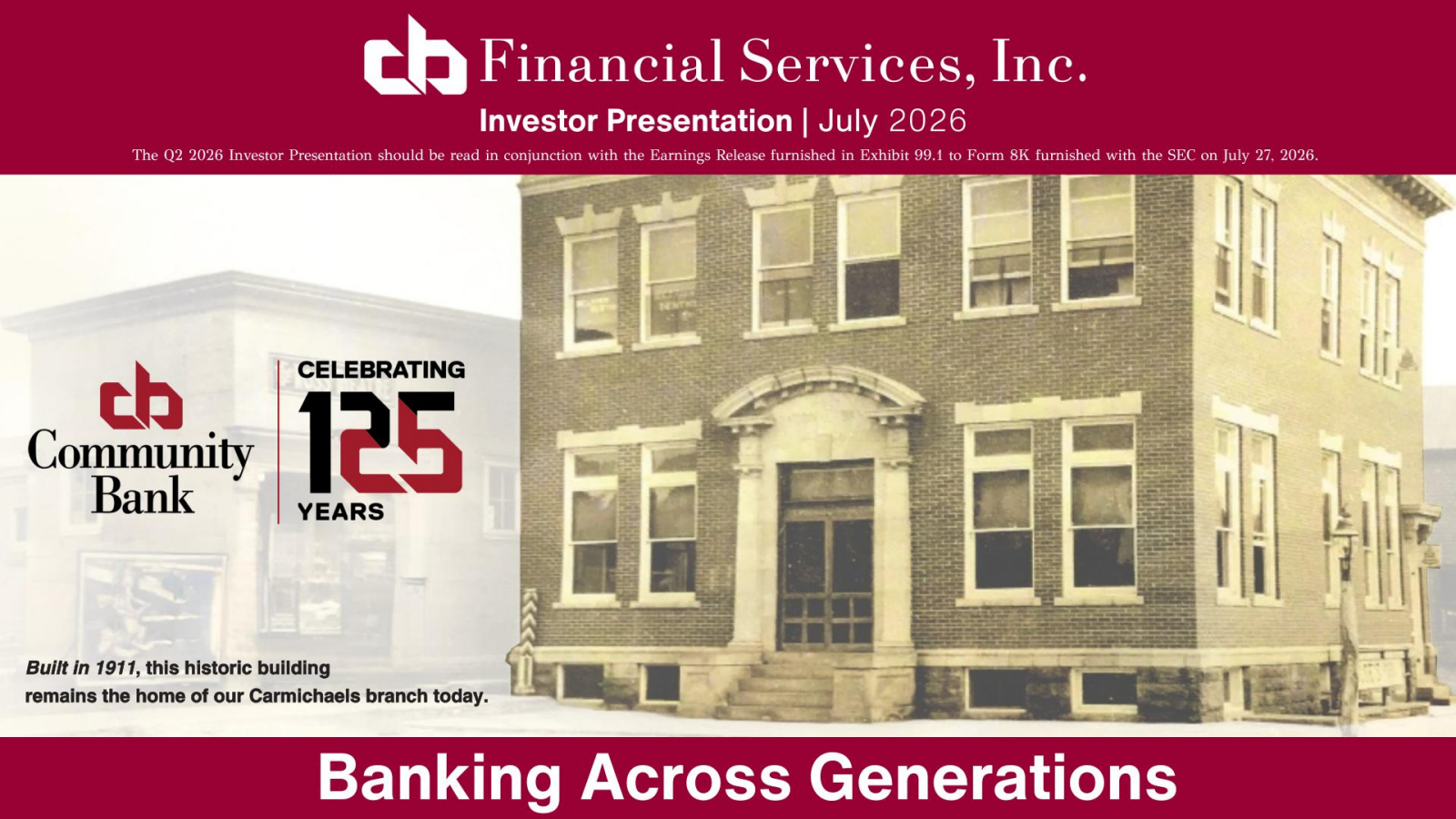 CB Financial Services' Q2 2026 Slide Deck