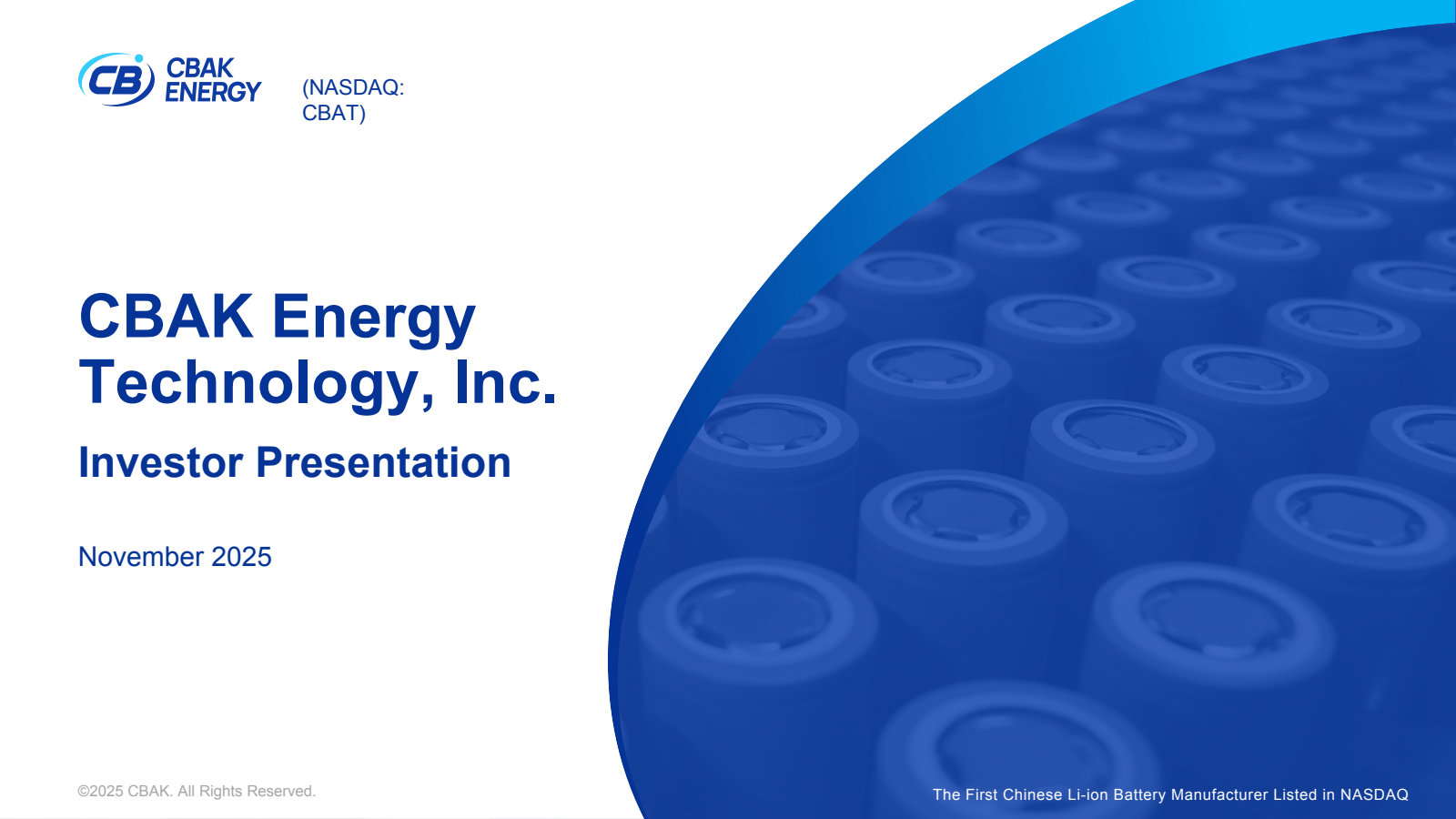 China BAK Battery's Q3 2025 Slide Deck