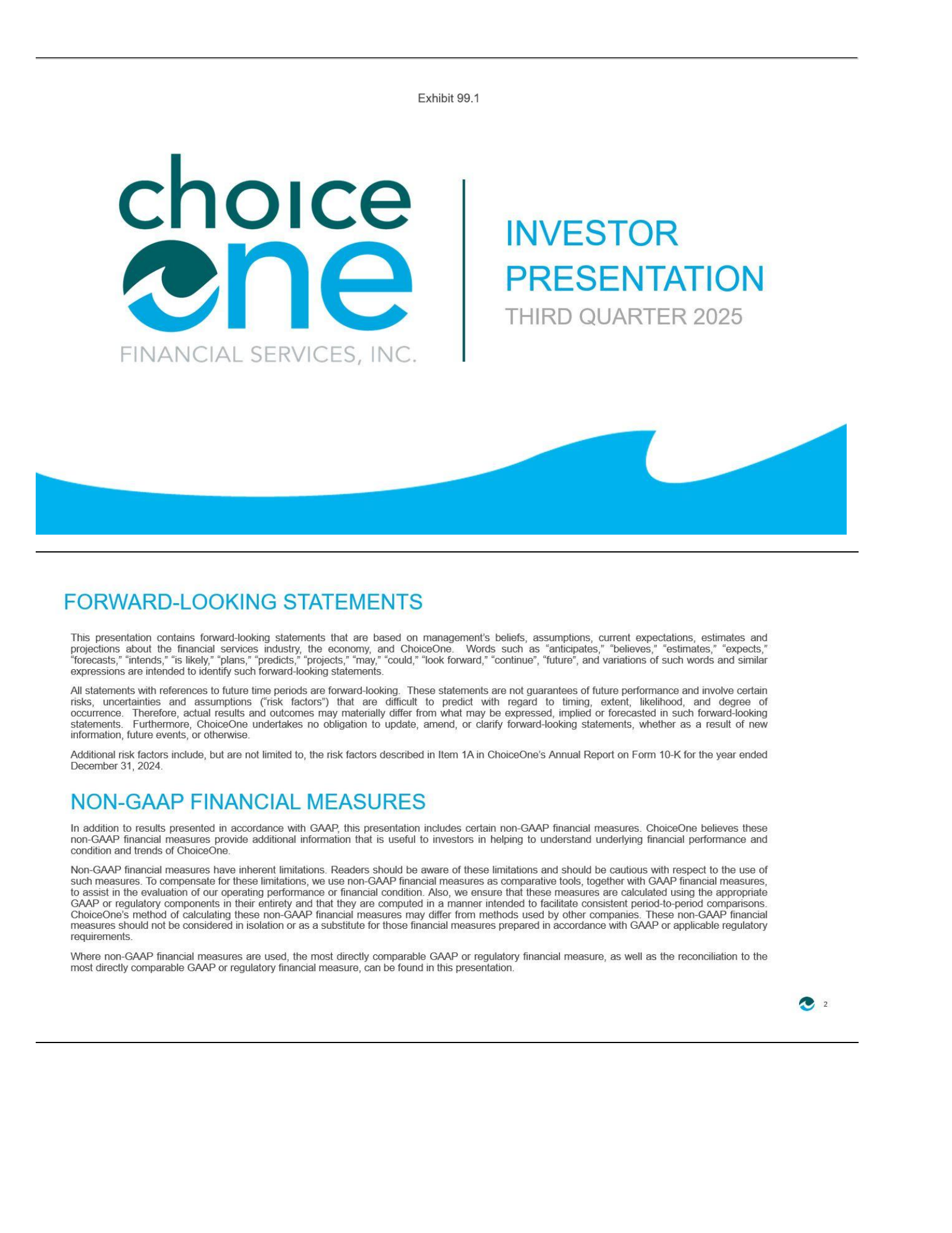 ChoiceOne Financial Services' Q3 2025 Slide Deck
