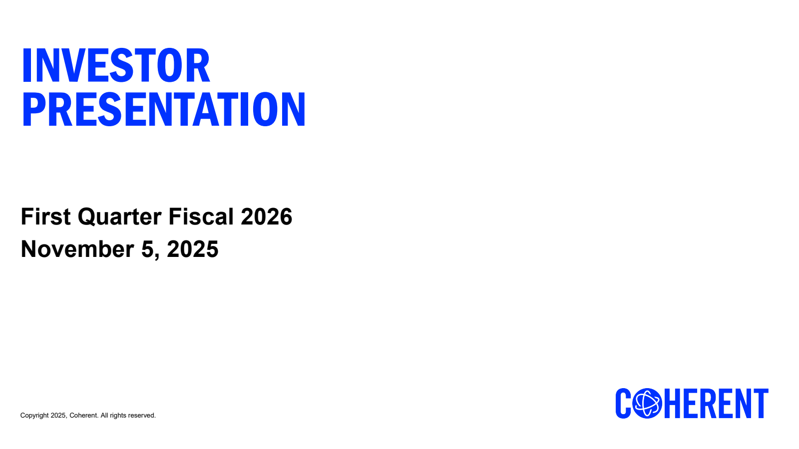 Coherent's Q1 2026 Slide Deck