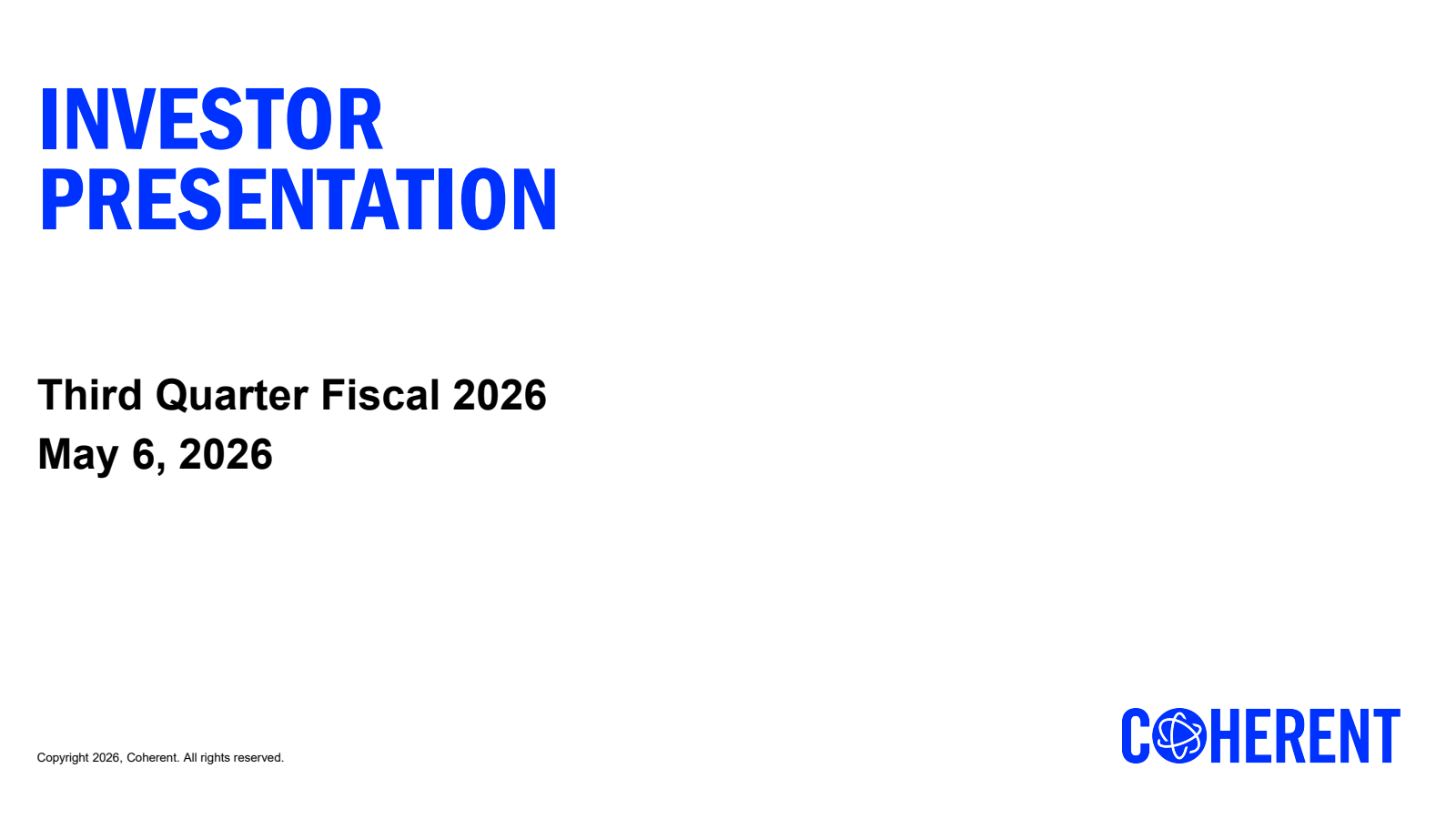 Coherent's Q3 2026 Slide Deck