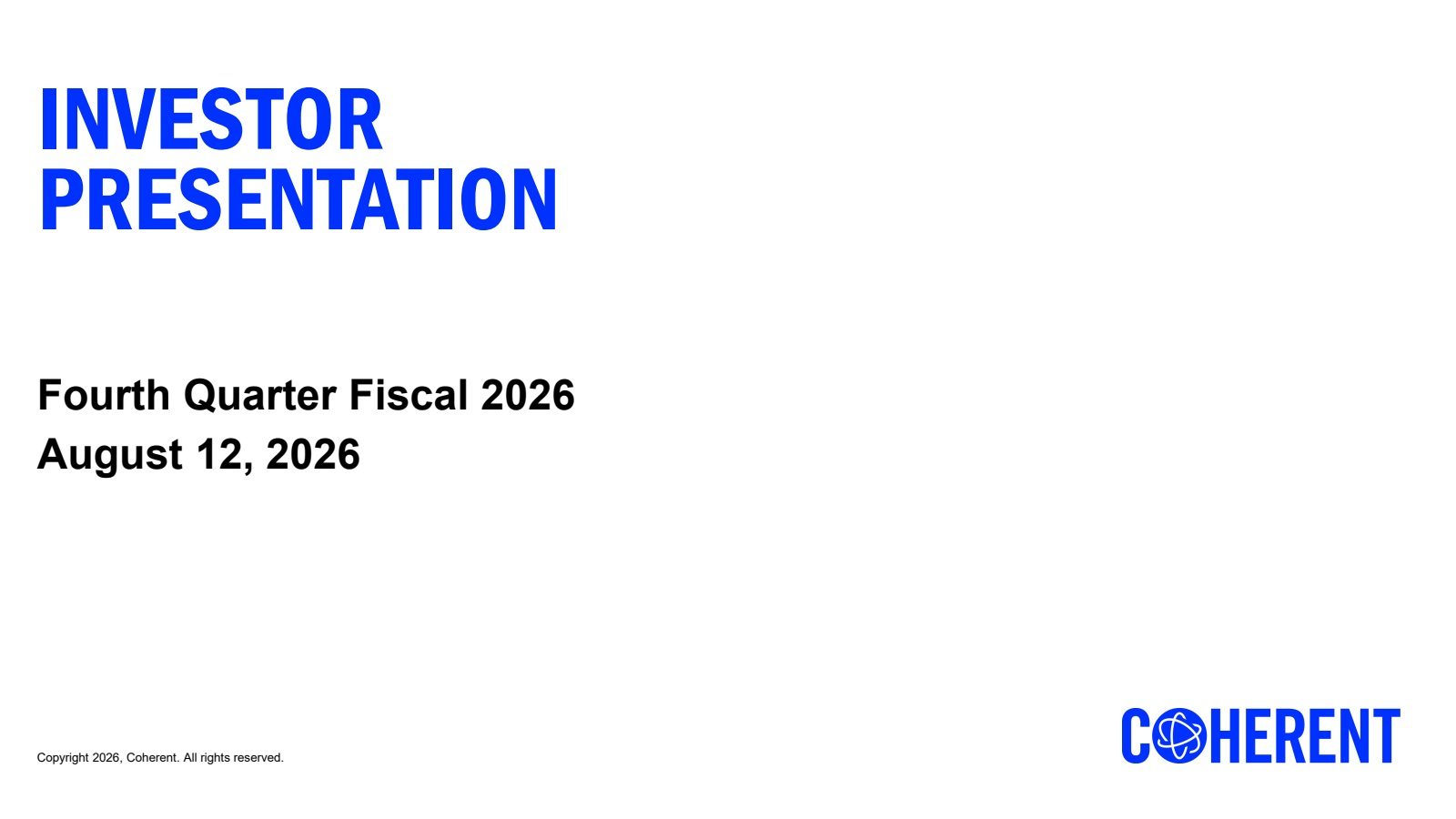 Coherent's Q4 2026 Slide Deck
