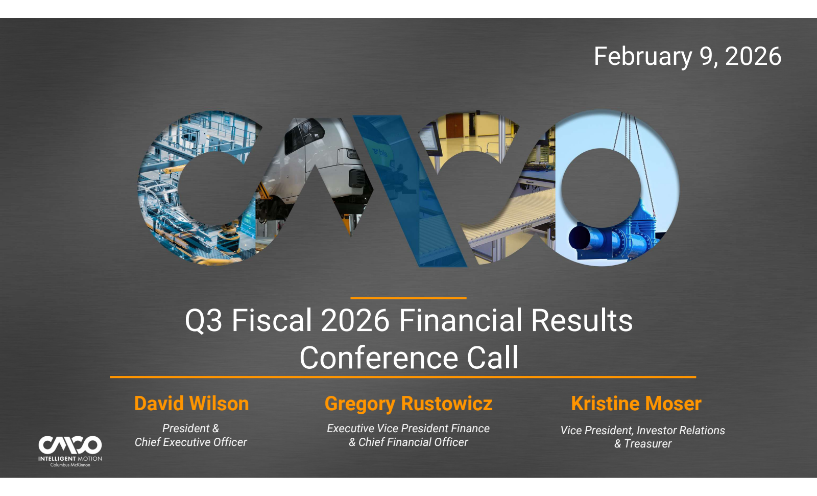Columbus McKinnon's Q3 2026 Slide Deck