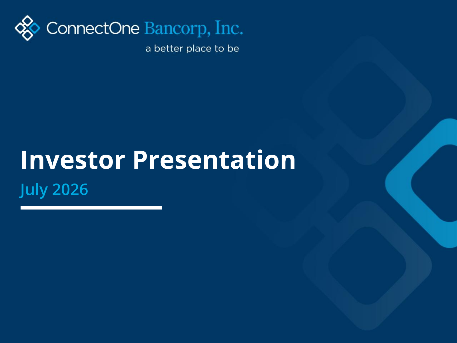 ConnectOne Bancorp's Q2 2026 Slide Deck