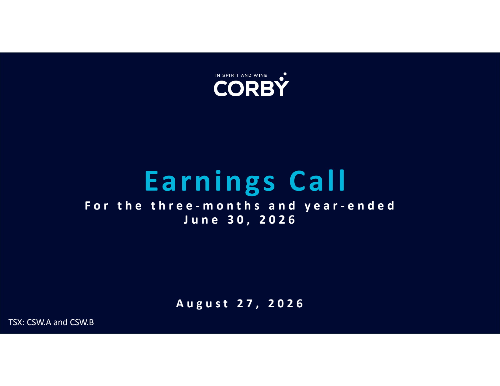 Corby Spirit and Wine's Q4 2026 Slide Deck