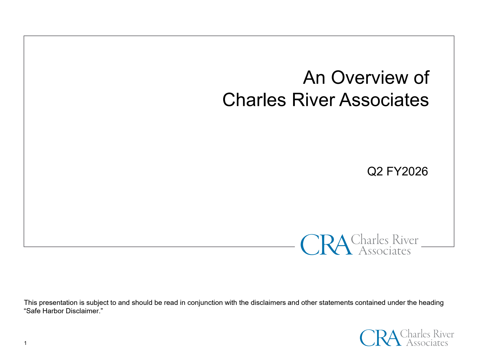 Charles River Associates' Q2 2026 Slide Deck