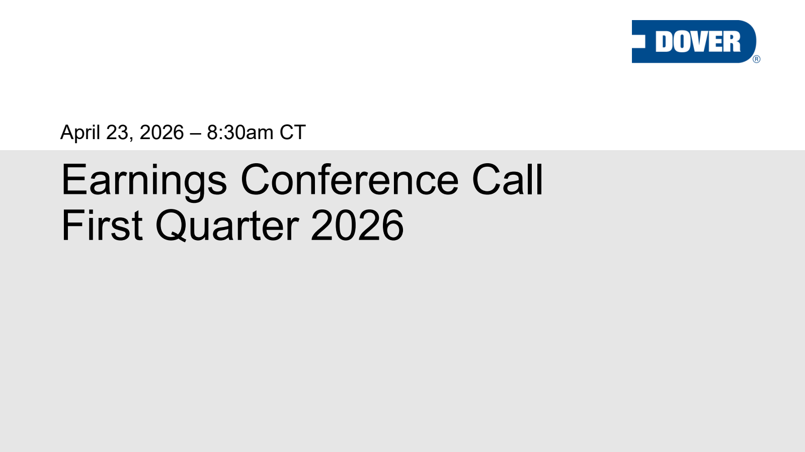 Dover's Q1 2026 Slide Deck
