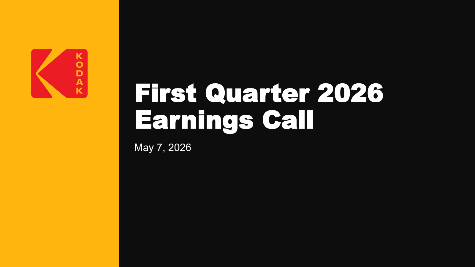 Eastman Kodak's Q1 2026 Slide Deck