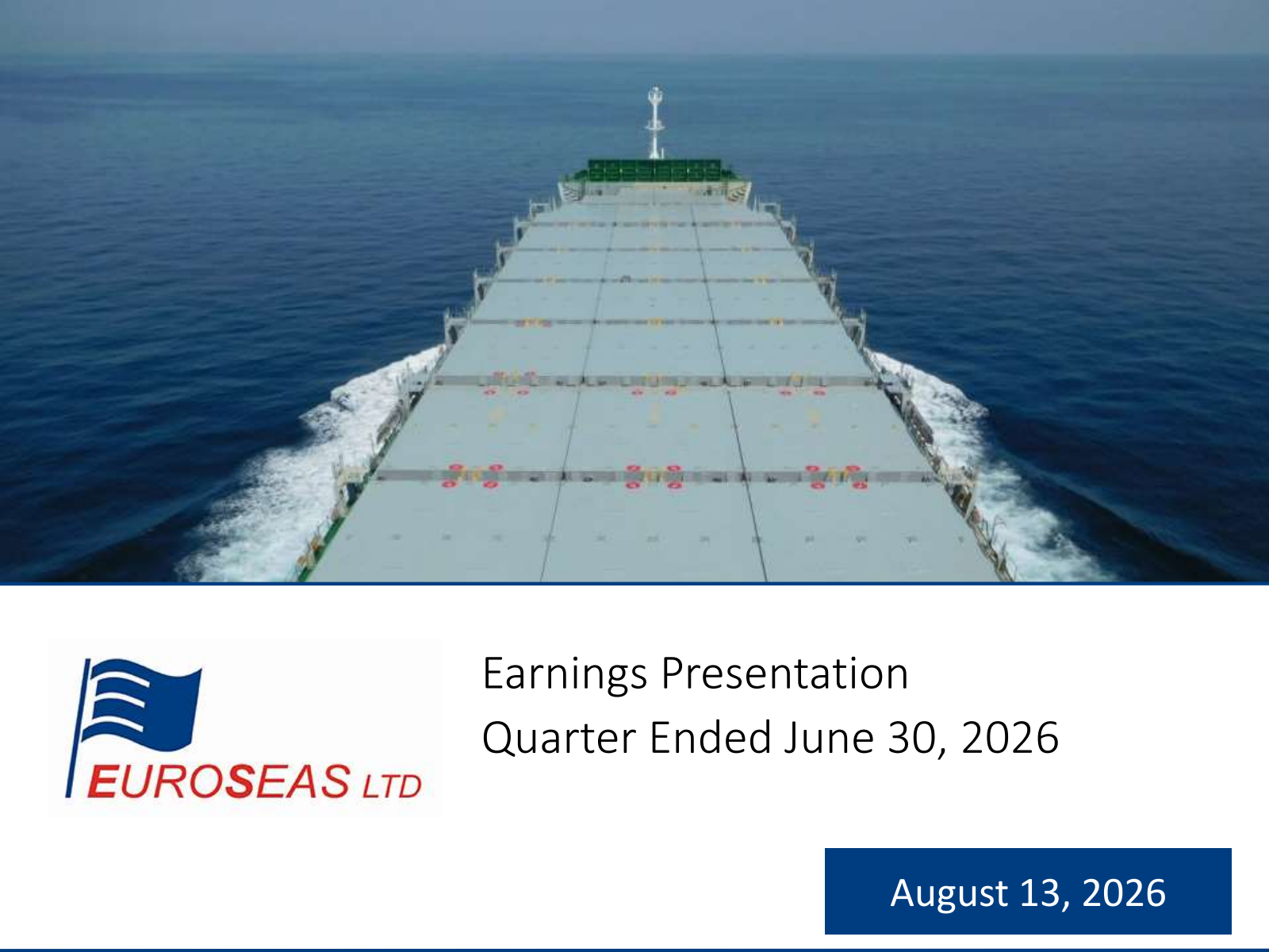 Euroseas' Q2 2026 Slide Deck